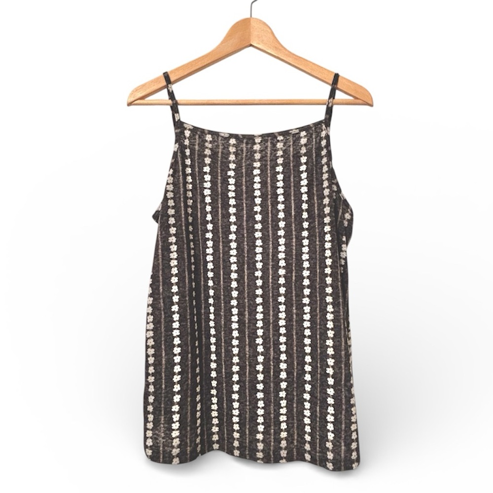 Dark Gray Linen Floral Striped Camisole Sz M